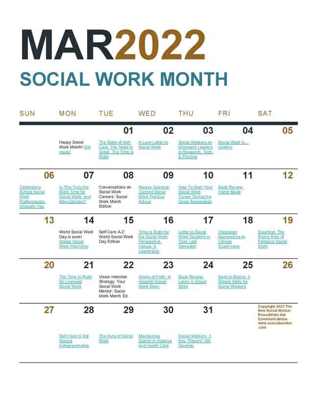Social Work Month Calendar 2022