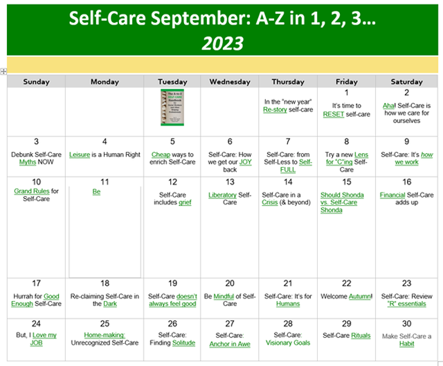 September Self-Care Month Calendar 2023