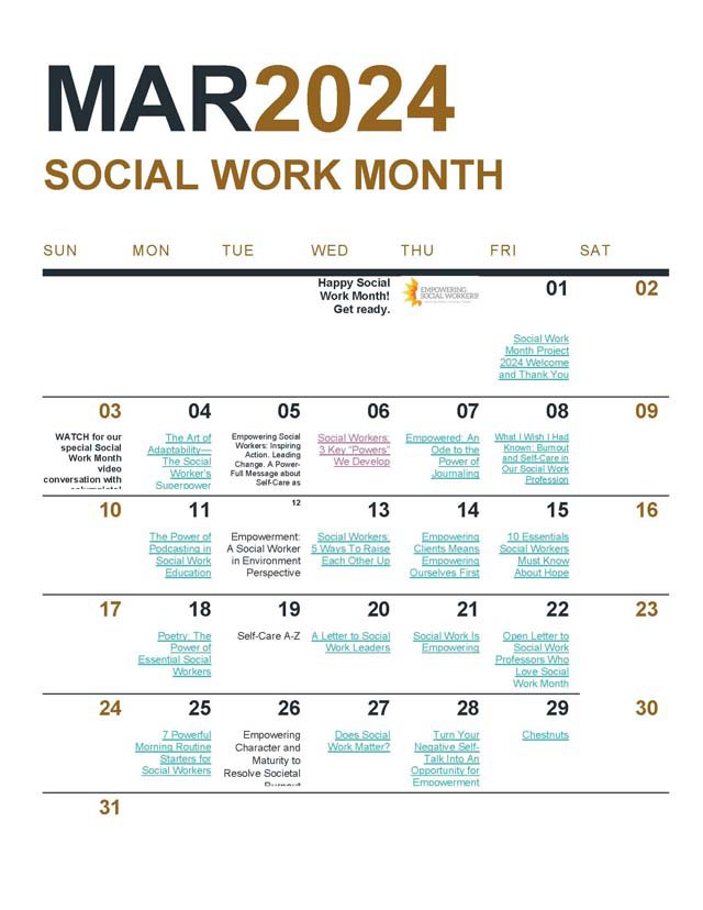 Social Work Month 2024 Calendar